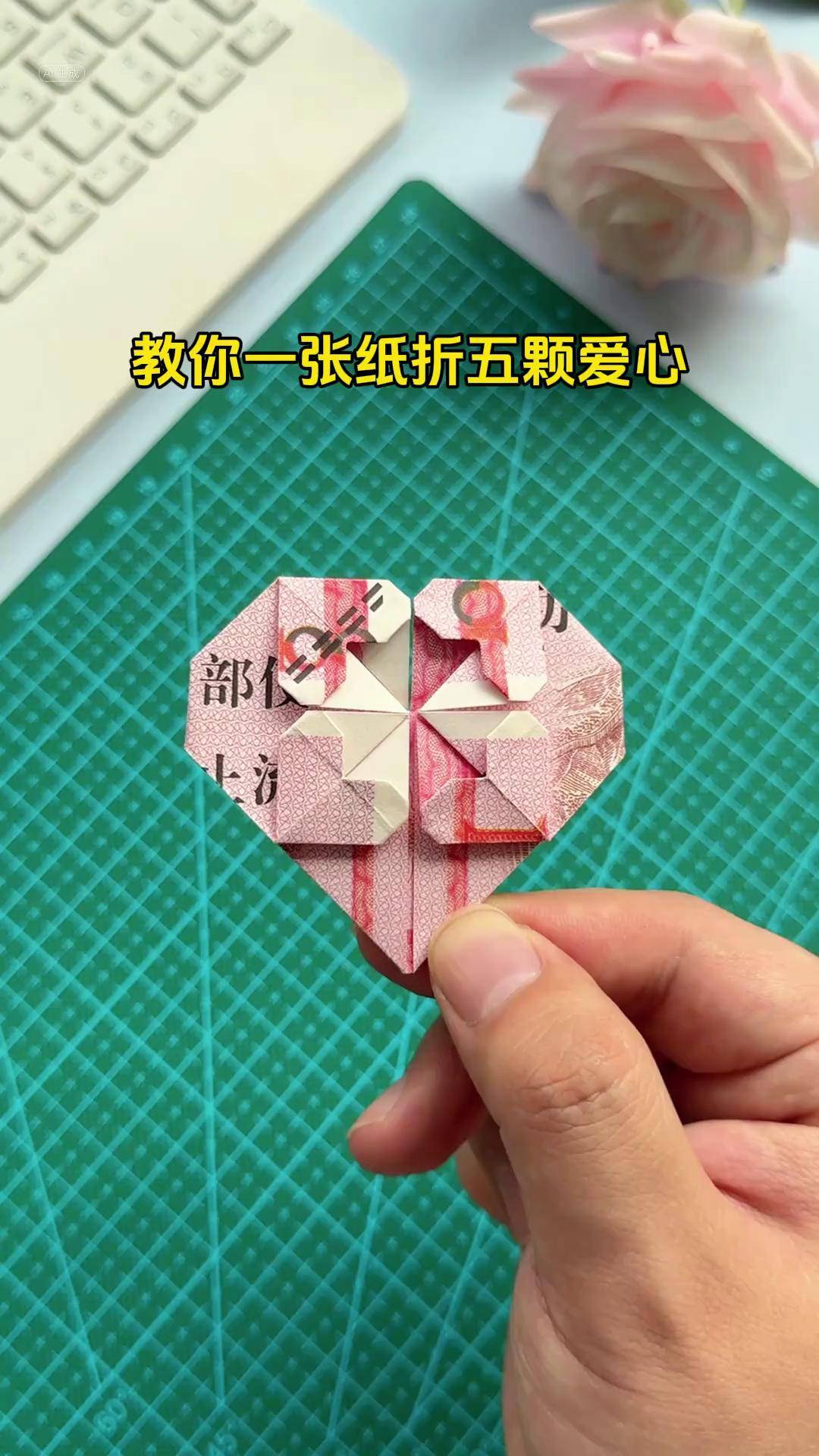 人民币折心形的步骤图解,人民币折纸心形步骤图
